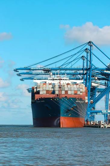 Container ship at a port